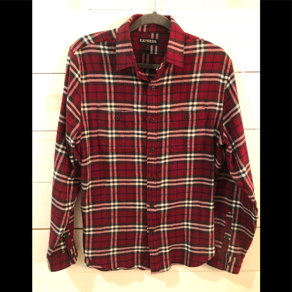 Express deep red and grey flannel